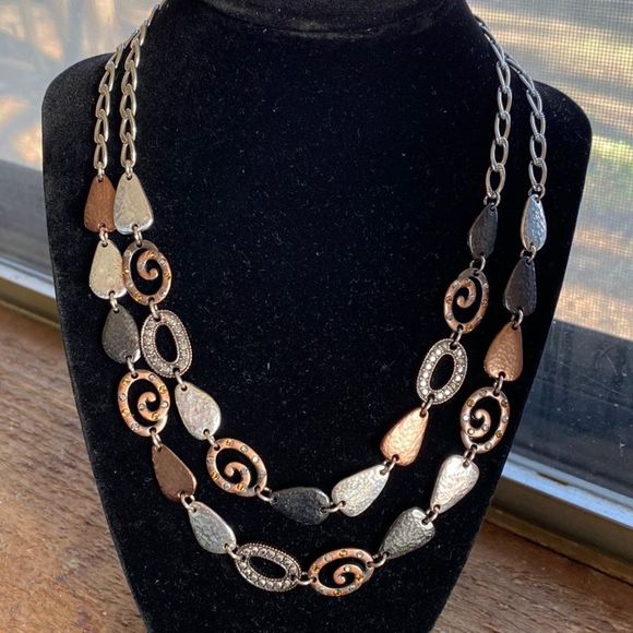 Brighton Jewelry - BRIGHTON MELANGE Silver, inset Crystals, Mixed Metal double strand necklace